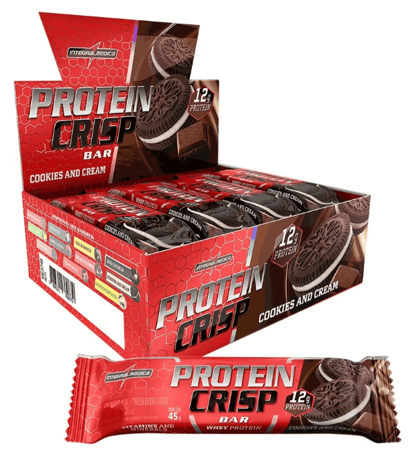 Barra de Proteína Crisp Bar Cookies and Cream com 12 unidades